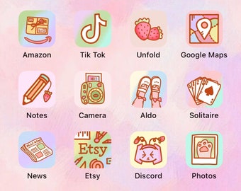 Kawaii Pastels MAIN PACK - Hand Drawn IOS15 App Icons, IOS14 App Covers, Cute iPhone Theme, Pastel Aesthetic, Icons for iPhone + Android