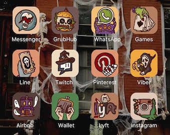 Spooky Monsterfest - MAIN PACK - Hand Drawn IOS14 App Icons Bundle, IOS16 App Cover, Fall Autumn Halloween Aesthetic, Icons iPhone + Android