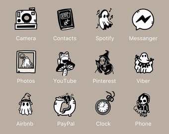 Ghosts & Spells - MAIN PACK - Hand Drawn IOS14 App Icons, IOS16 App Cover, Witchy Fall Autumn Halloween Aesthetic, Icons iPhone + Android