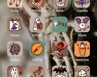 Spooky - EXTENSION PACK - Hand Drawn IOS18 App Icons Bundle, IOS14 App Cover, Fall Autumn Theme, Halloween Aesthetic, Icons iPhone + Android