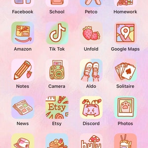 Kawaii Pastels MAIN PACK - Hand Drawn IOS15 App Icons, IOS14 App Covers, Cute iPhone Theme, Pastel Aesthetic, Icons for iPhone + Android