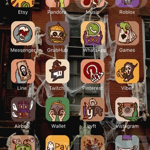 Spooky Monsterfest - MAIN PACK - Hand Drawn IOS14 App Icons Bundle, IOS16 App Cover, Fall Autumn Halloween Aesthetic, Icons iPhone + Android