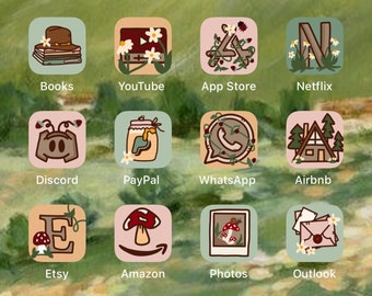 Cottagecore MAIN PACK - Hand Drawn IOS17 App Icons Bundle, IOS14 App Covers, Green Theme, Spring Summer Aesthetic, Icons iPhone + Android