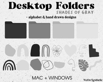 50 Desktop Folder Icons, Mac + Windows Folders Icons, Mac Black Minimal Icons, Gray Mac Folders, Computer Folders, Desktop Organizer Bundle