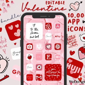 10.000+ Valentine App Icons | IOS17 Pink Aesthetic App Icon, Red iOS17 iPhone, Editable Icons and Widget, iPhone & Android, Cute App Icon