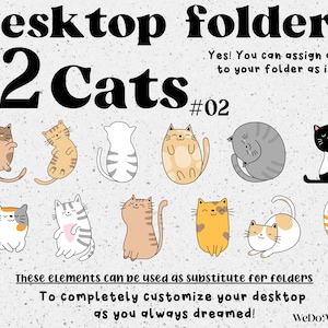 CATS #02 Desktop Folder Icons, Mac + Windows Folder Icons, Mac Natural Minimal Icons, Cats Folders, Computer Folders, Desktop Organizer Cat