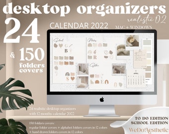 CALENDAR 2022 Desktop Wallpaper  - Desktop Wallpaper Organizer for teachers, MacBook Folder Icons, Mac Windows Natural Minimal Wallpaper