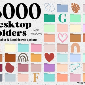 May include: A collection of 3000 desktop folders for Mac and Windows computers. The folders feature a variety of colors and designs, including hearts, rainbows, and abstract shapes. The text "WeDo Aesthetic" is visible in the bottom right corner of the image.