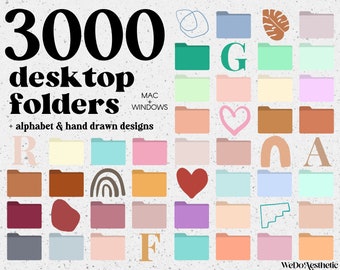 3000 Desktop Folder Icons, Mac + Windows Folder Icons, Mac Natural Minimal Icons, Mac Folders, Computer Folders, Desktop Organizer Bundle