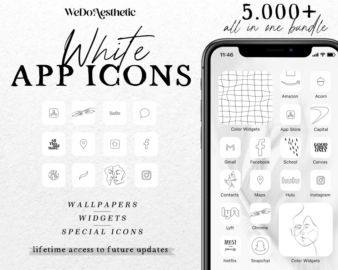 Ios Icon Pack White 5000 White Minimal App Icon Pack, White App Icons Aesthetic, IOS 16 App ...