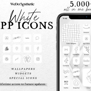 5000 White Minimal App Icon Pack, White App Icons Aesthetic, IOS 16 App Icon, Widgets, IOS 16 Homescreen, White Minimalistic App Covers image 1