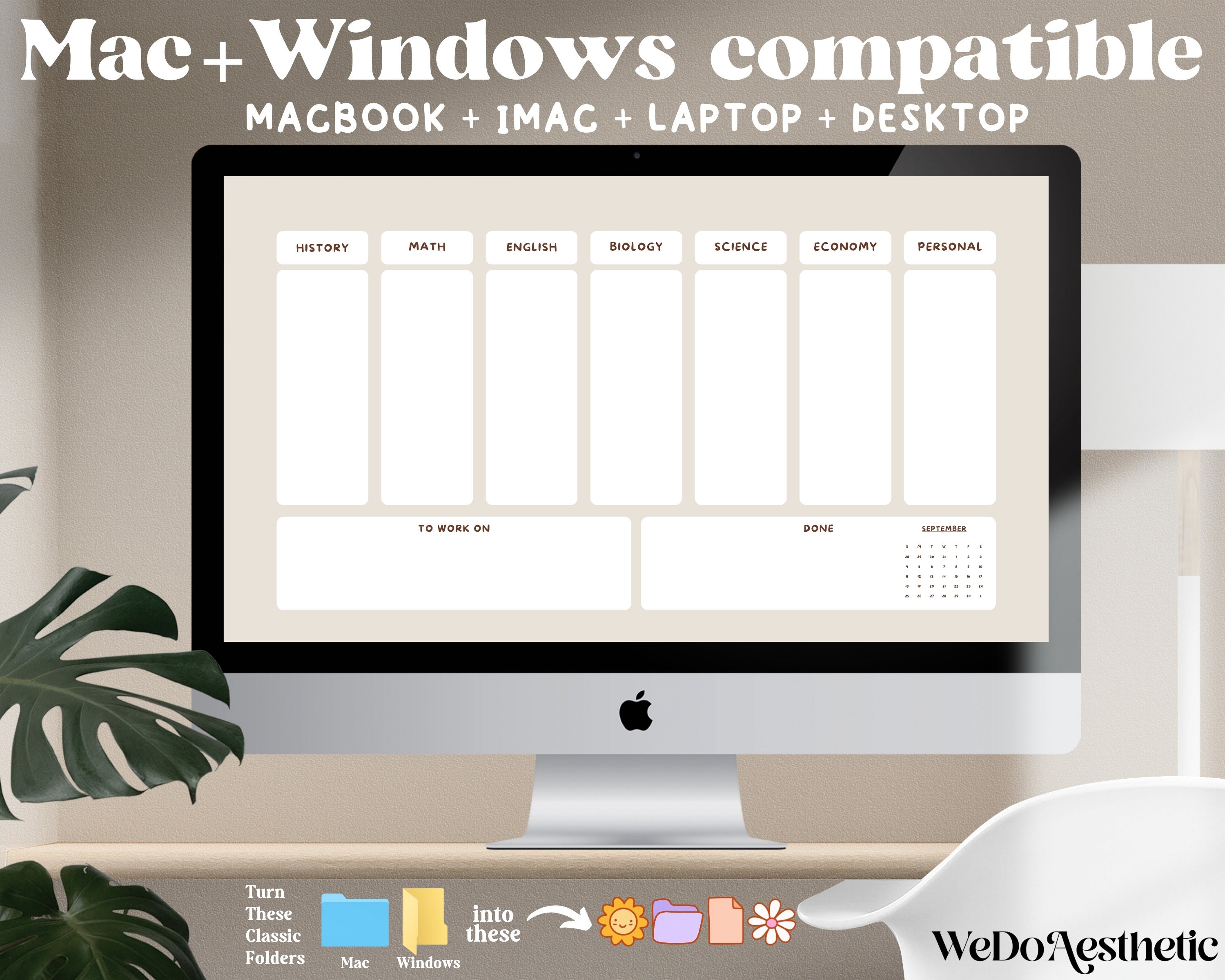 EDITABLE Desktop Organizer Wallpaper + Folder Icons, Natural School ...