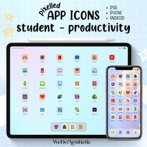 Pixel Pastel Hand Drawn IOS17 App Icons Bundle, Personalized Home Screen, Aesthetic Study and Productivity App Icon Pack iPhone + Android