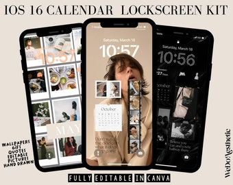 IOS 16 Editable Lockscreen Widgets, IOS 16, Homescreen, iOS 16 Wallpapers , iOS 16 Calendar Wallpaper, Editable, iPhone wallpaper