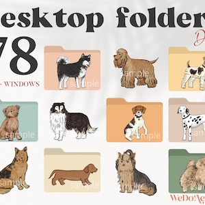 犬のデスクトップ フォルダ アイコン、Mac + Windows フォルダ アイコン、Mac ナチュラル ミニマル アイコン、猫のフォルダ、コンピュータ フォルダ、デスクトップ オーガナイザー 犬