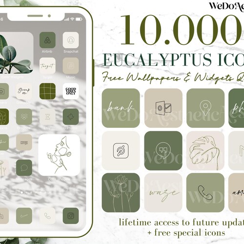 10 000 Eucalyptus App Icons Pack Green Aesthetic App Icons Etsy Finland