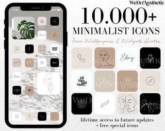 10,000+ App Icons, Natural Minimal Icons, App Covers, IOS15 Handlettered App Icons, Black Minimalist Icons, Aesthetic Home Screen Pack