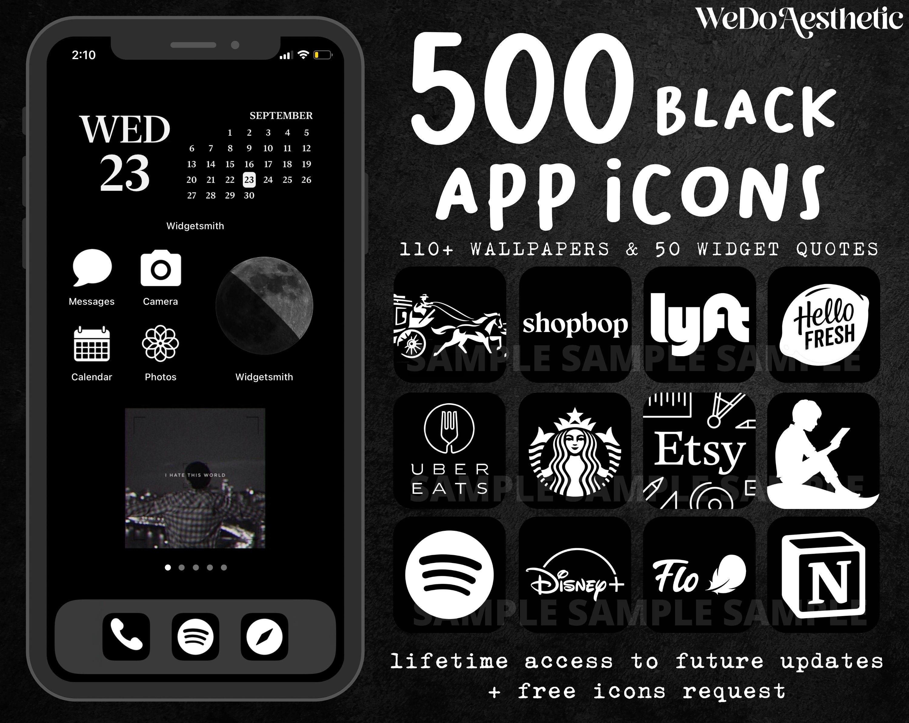 500 Ios14 Black App Icons Black Aesthetic Minimal App Cover Etsy New Zealand