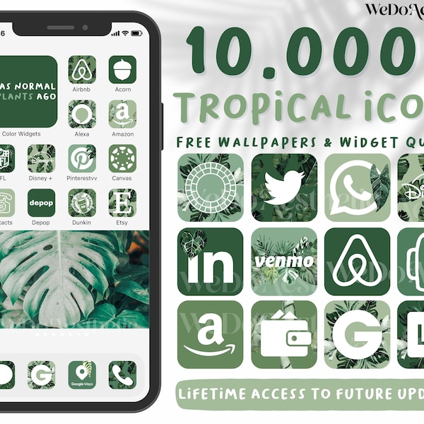 10.000+ Tropical Plants App Icons Pack, Plants Theme, IOS15 App Covers, Green Aesthetic, IOS14 Aesthetic, Widgets Plant Icons iPhone Android