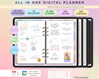 All-in-One Dated Digital Planner 2024, 2025, Budget, Fitness, Notebook, Daily Planner, Goodnotes Planner, iPad Planner, Notability Planner