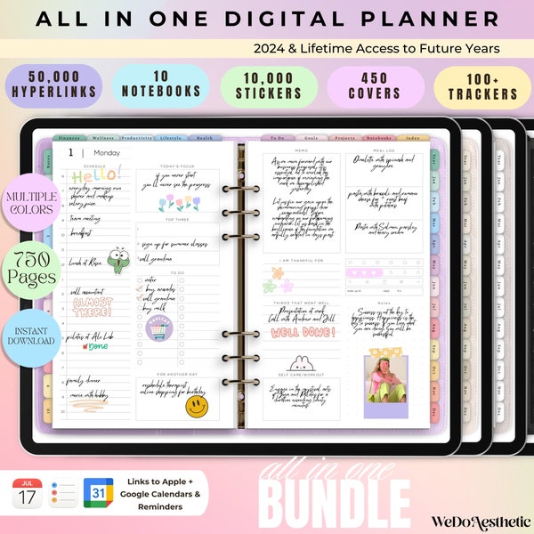 All-in-One Dated Digital Planner 2024, 2025, Budget, Fitness, Notebook, Daily Planner, Goodnotes Planner, iPad Planner, Notability Planner