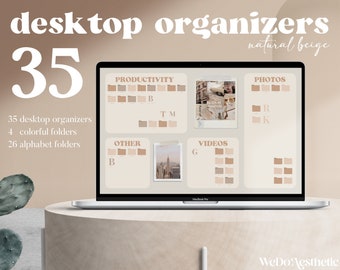 Organizador de fondos de escritorio, Iconos de carpetas de MacBook, Fondo de pantalla mínimo beige natural de Mac, Fondo de pantalla de Mac, Fondo de pantalla de computadora, Organizador de Macbook