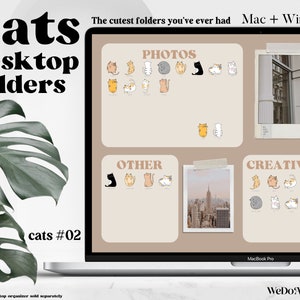 CATS #02 Desktop Folder Icons, Mac + Windows Folder Icons, Mac Natural Minimal Icons, Cats Folders, Computer Folders, Desktop Organizer Cat