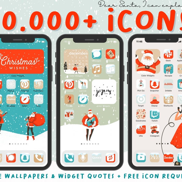 10,000+ Christmas App Icons Bundle, Winter Theme, iOS14 iOS 15 App Covers, Xmas Noel Winter Aesthetic Home Screen, Icon for iPhone + Android