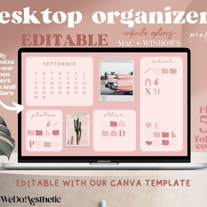 CALENDAR 2024 EDITABLE Desktop Wallpaper - Pink Desktop Organizer, MacBook Folder Icons, Mac Pink Wallpaper, Rose Mac Windows Organizer