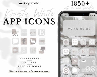 IOS16 App Icons, Dusty White Aesthetic, App Covers, Gray App Icons Minimalist, iOS14 Icons Neutral, Boho Icon Pack, Homescreen Icons Widget