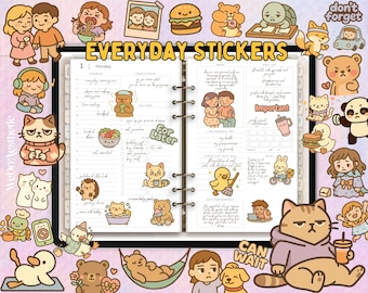 Hand Drawn Kawaii Digital Sticker Bundle | Everyday Productivity Stickers for Digital Planner, Goodnotes, Notability, PDF, Printable Sticker