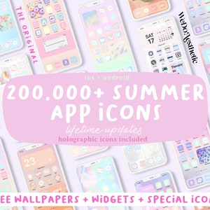 200.000+ Summer Pastel App Icon Pack | Watercolor Icons Aesthetic | iOS14 iOS15 Social Media iPhone | Home Screen Widget iPhone Android