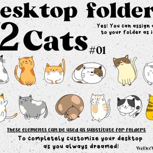 CATS #01 Desktop Folder Icons, Mac + Windows Folder Icons, Mac Natural Minimal Icons, Cats Folders, Computer Folders, Desktop Organizer Cat