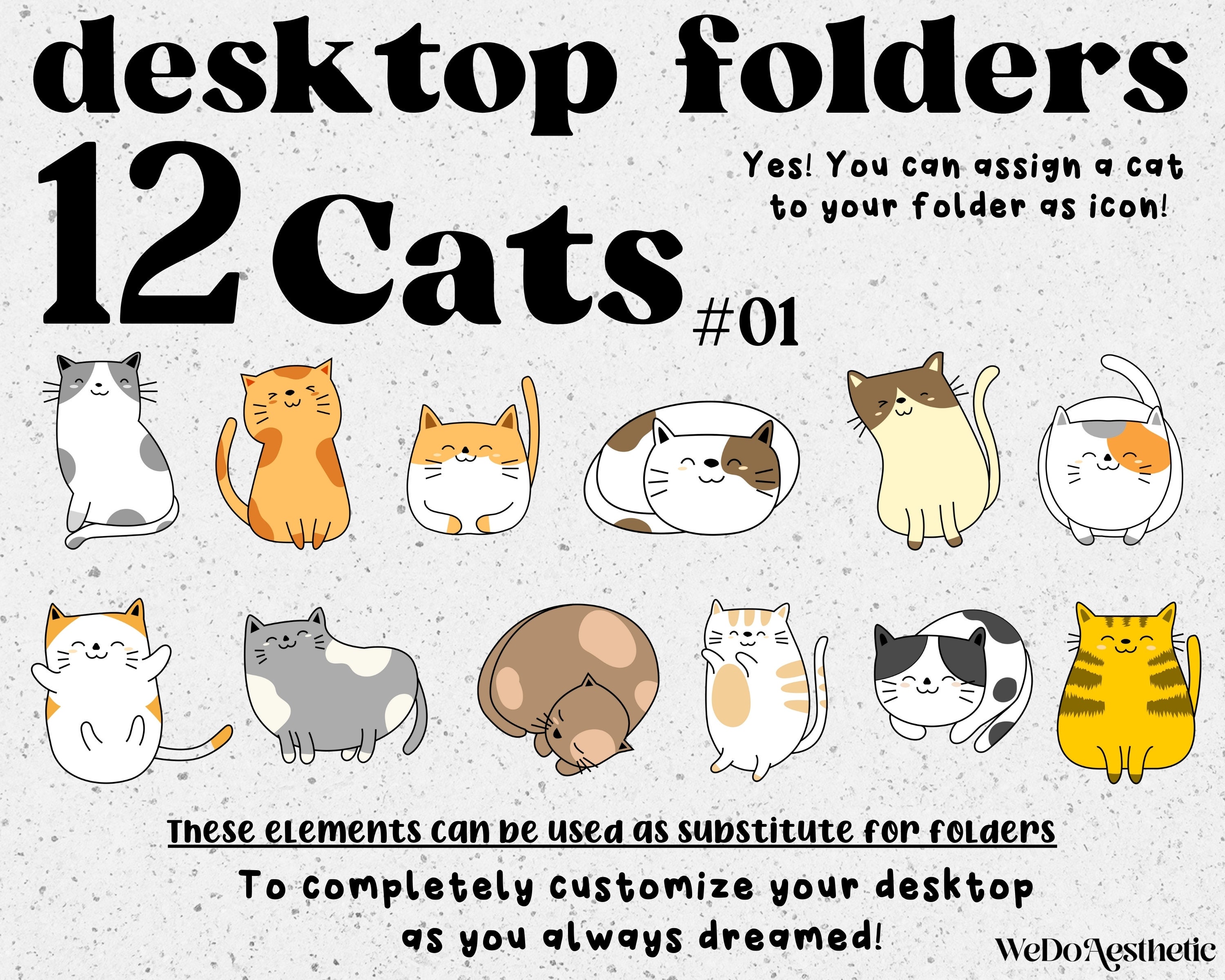 Cat Doodle Theme Computer Desktop Icon Folder Pack for Mac & -  Israel