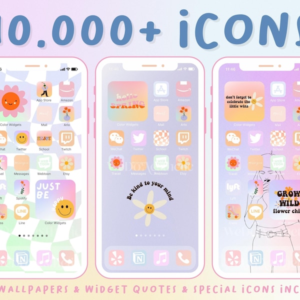 10.000+ Good Vibes App Icons | Pastel Aesthetic App Icon, Spring iOS15 Icons, Summer Widgets, iPhone & Android, Pink Gradient Groovy