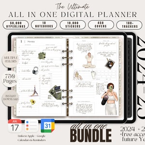 All-in-One Dated Digital Planner 2024, 2025, Budget, Fitness, Notebook, Daily Planner, Goodnotes Planner, iPad Planner, Notability Planner