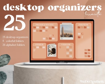 Organizador de fondos de pantalla de escritorio, iconos de carpetas de MacBook, fondo de pantalla mínimo de terracota de Mac, fondo de pantalla de Mac, fondo de pantalla de computadora, organizador de MacBook