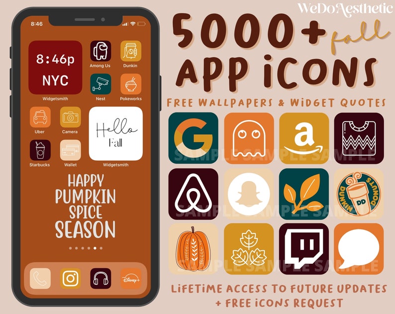 IOS14 Fall Autumn App Icons Fall Aesthetic Icons Bundle - Etsy