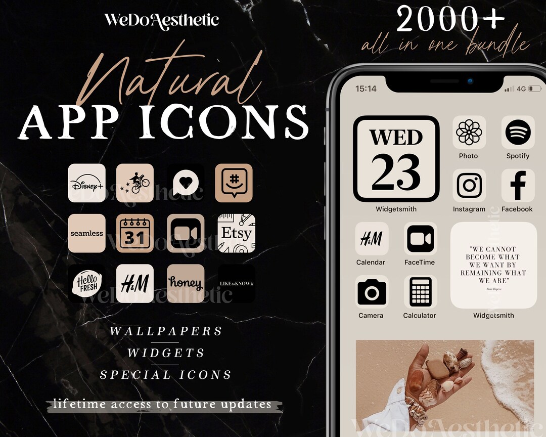 IOS16 App Icons, Natural Black Aesthetic, App Covers, Neutral Tone