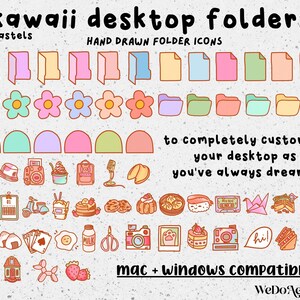 70 Cute Desktop Folder Icons, Mac + Windows Folders Icons, Mac Kawaii Pastel Icons, Cute Aesthetic, Mac Folders, Folders Icons hand drawn