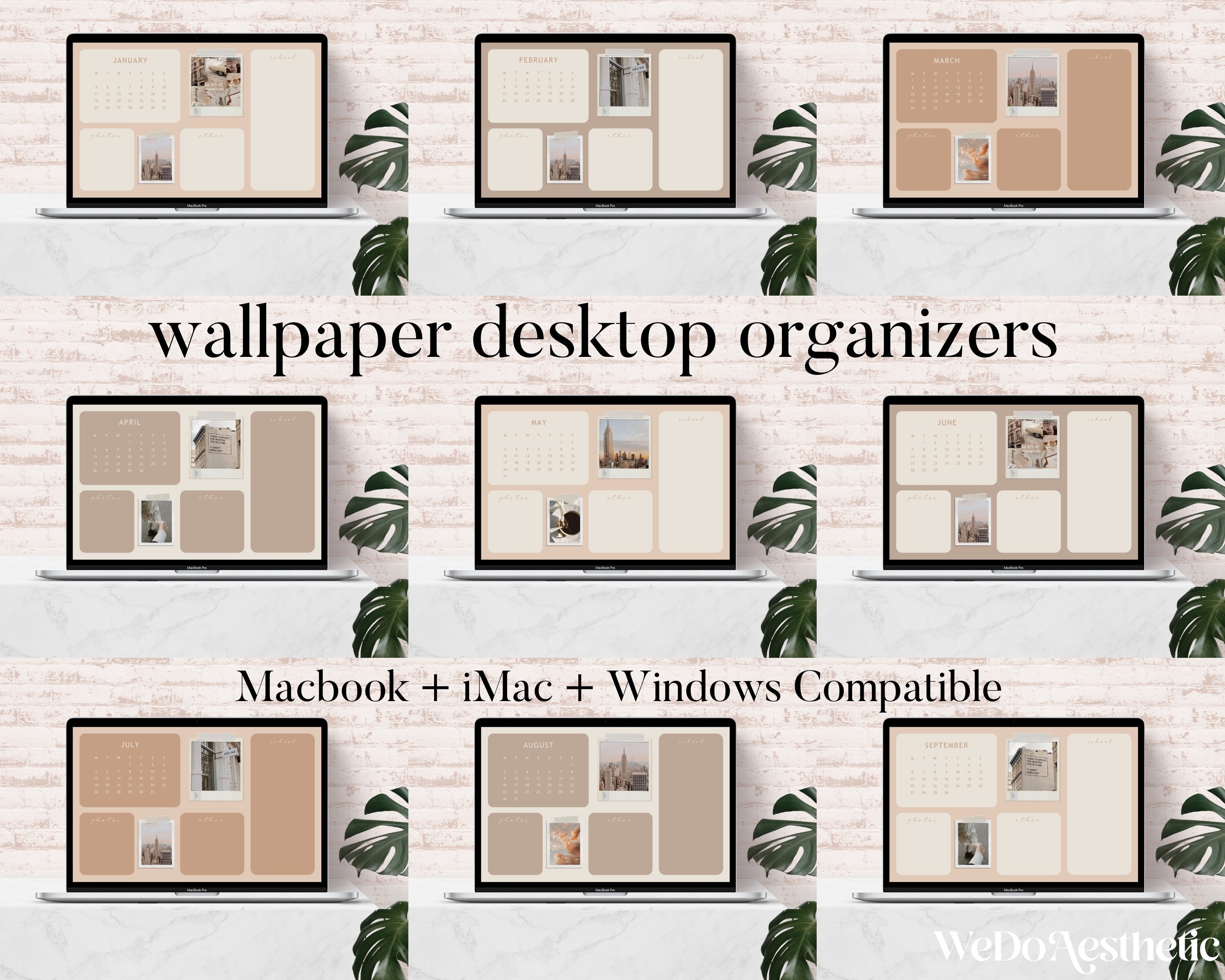 CALENDAR 2024 2025 Aesthetic Editable Desktop Organizer Wallpaper
