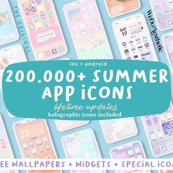 200.000+ Summer App Icons | Spring + Summer Aesthetic Widget iOS 15 App Cover Widgetsmith iOS Aesthetic Social Media Icon | Blue Pastel Icon