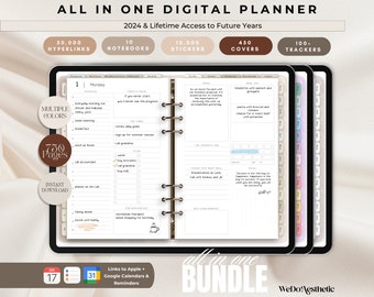 All-in-One Dated Digital Planner 2024, 2025, Budget, Fitness, Notebook, Daily Planner, Goodnotes Planner, iPad Planner, Notability Planner