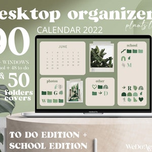 CALENDAR 2022 Desktop Wallpaper - Green Desktop Organizer for students, Green Plants MacBook Folders, Mac Green Wallpaper, Windows Organizer