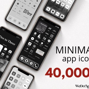 40,000+ Minimal iPhone IOS 14 Icon Pack, Minimalistic Aesthetic, Black White Grey App Personalized Home Screen Widget, Black App Icons