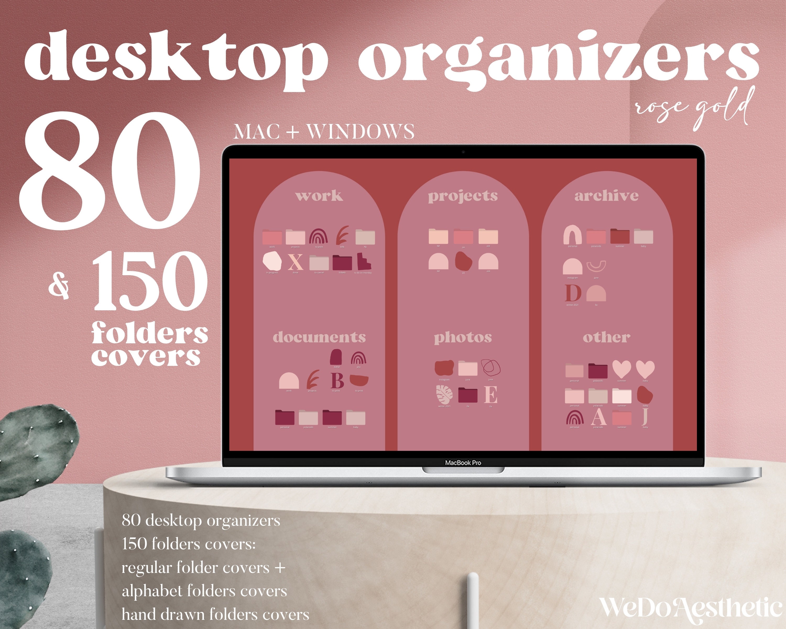 Desktop Wallpaper Organizer MacBook Folder Icons Mac Pink Etsy