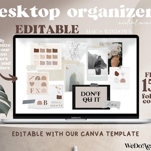 EDITABLE Desktop Organizer Wallpaper + Folder Icons, Aesthetic Wallpaper, Calendar Wallpaper Minimal, School Business Work, Mac + Windows
