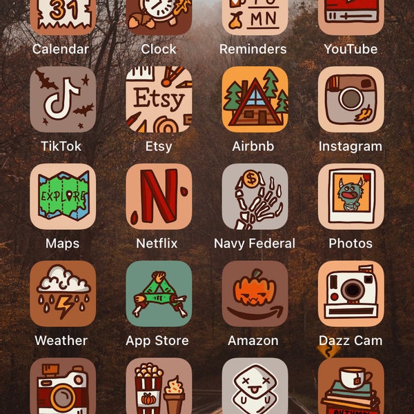 Fall & Spooky MAIN PACK - Hand Drawn IOS16 App Icons Bundle, IOS14 App Covers, Fall Autumn Theme, Fall Aesthetic, Icons for iPhone + Android