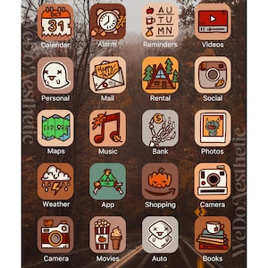 Fall & Spooky MAIN PACK - Hand Drawn IOS18 App Icons Bundle, IOS14 App Covers, Fall Autumn Theme, Fall Aesthetic, Icons for iPhone + Android
