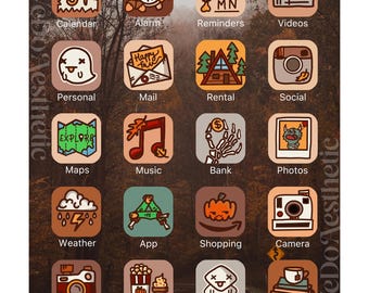 Fall & Spooky MAIN PACK - Hand Drawn IOS18 App Icons Bundle, IOS14 App Covers, Fall Autumn Theme, Fall Aesthetic, Icons for iPhone + Android